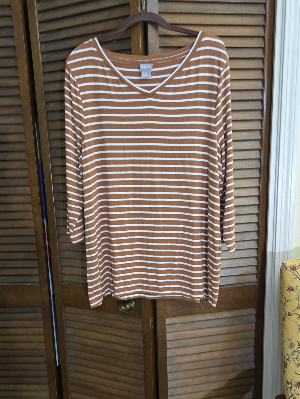 Chico's  Striped V-Neck Long Sleeve Top